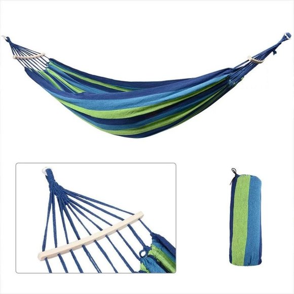New Cotton Canvas Hammock Beach Swing Bed with Spreader Bar and Storage Bag - Picture 1 of 5
